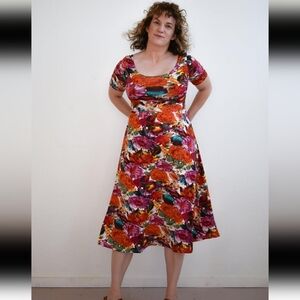 Altar Houseline Megumi Dress in Fall Floral Midi Sleeve xxl xl